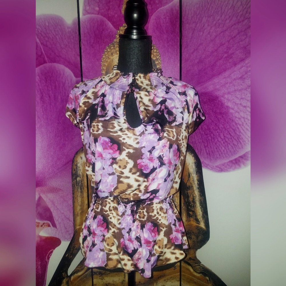 Cheetah Print Floral Ruffled Top